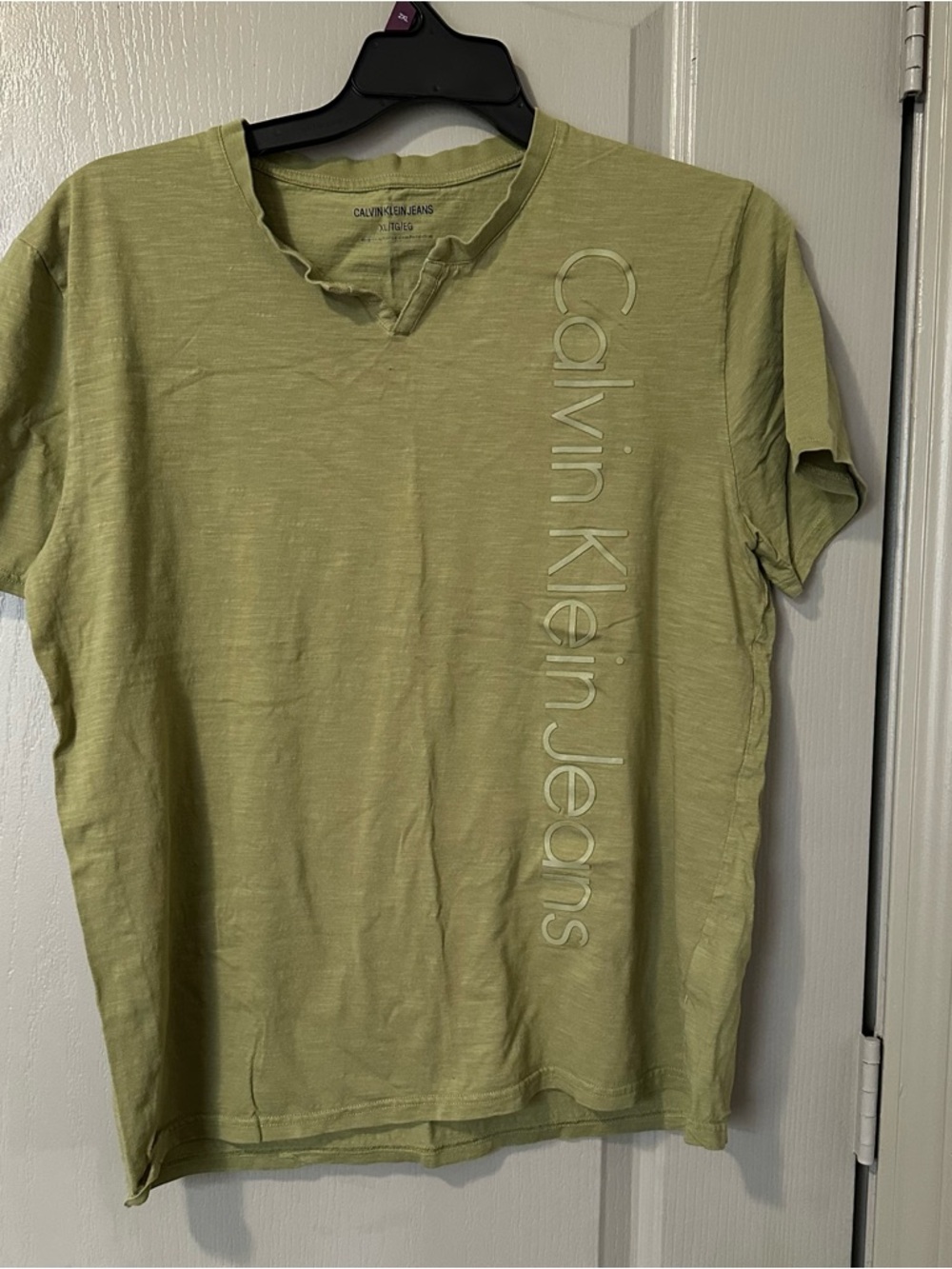 Calvin Klein Jeans Light Olive Short Sleeve Tee with Vertical Logo Casual
